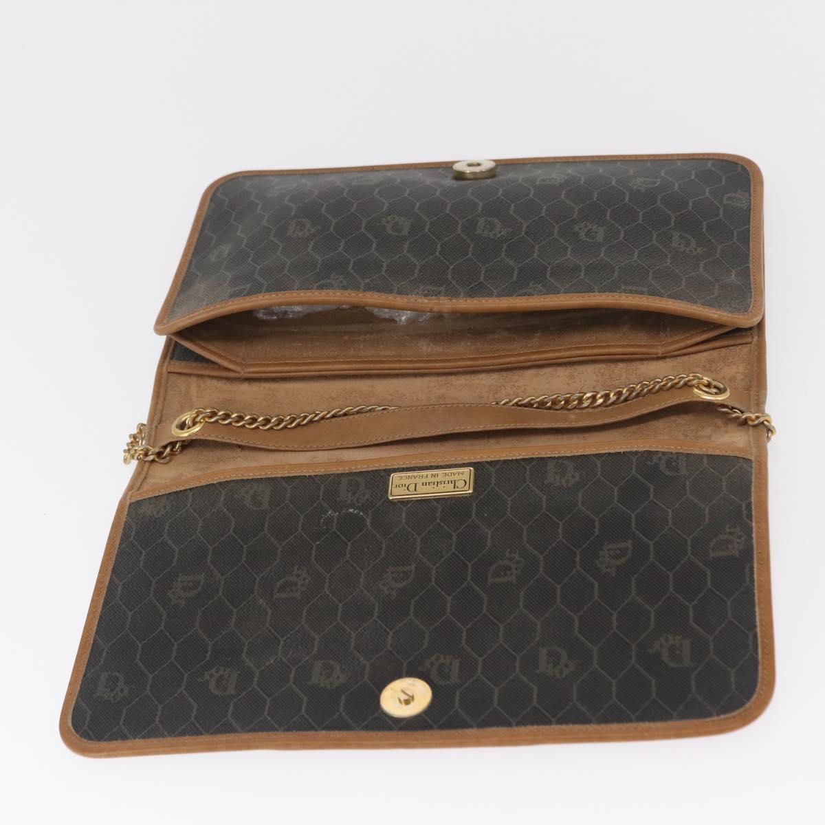 Christian Dior Honeycomb Canvas Chain Shoulder Bag PVC Gray Gold Auth 164065