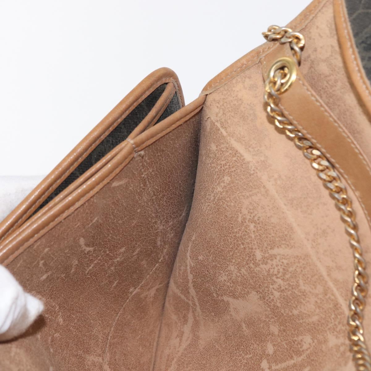Christian Dior Honeycomb Canvas Chain Shoulder Bag PVC Gray Gold Auth 164065