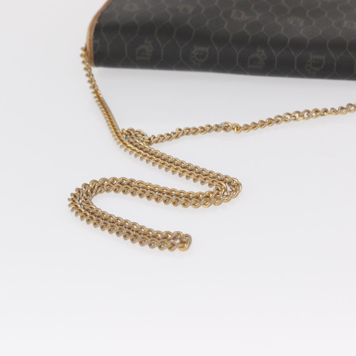Christian Dior Honeycomb Canvas Chain Shoulder Bag PVC Gray Gold Auth 164065