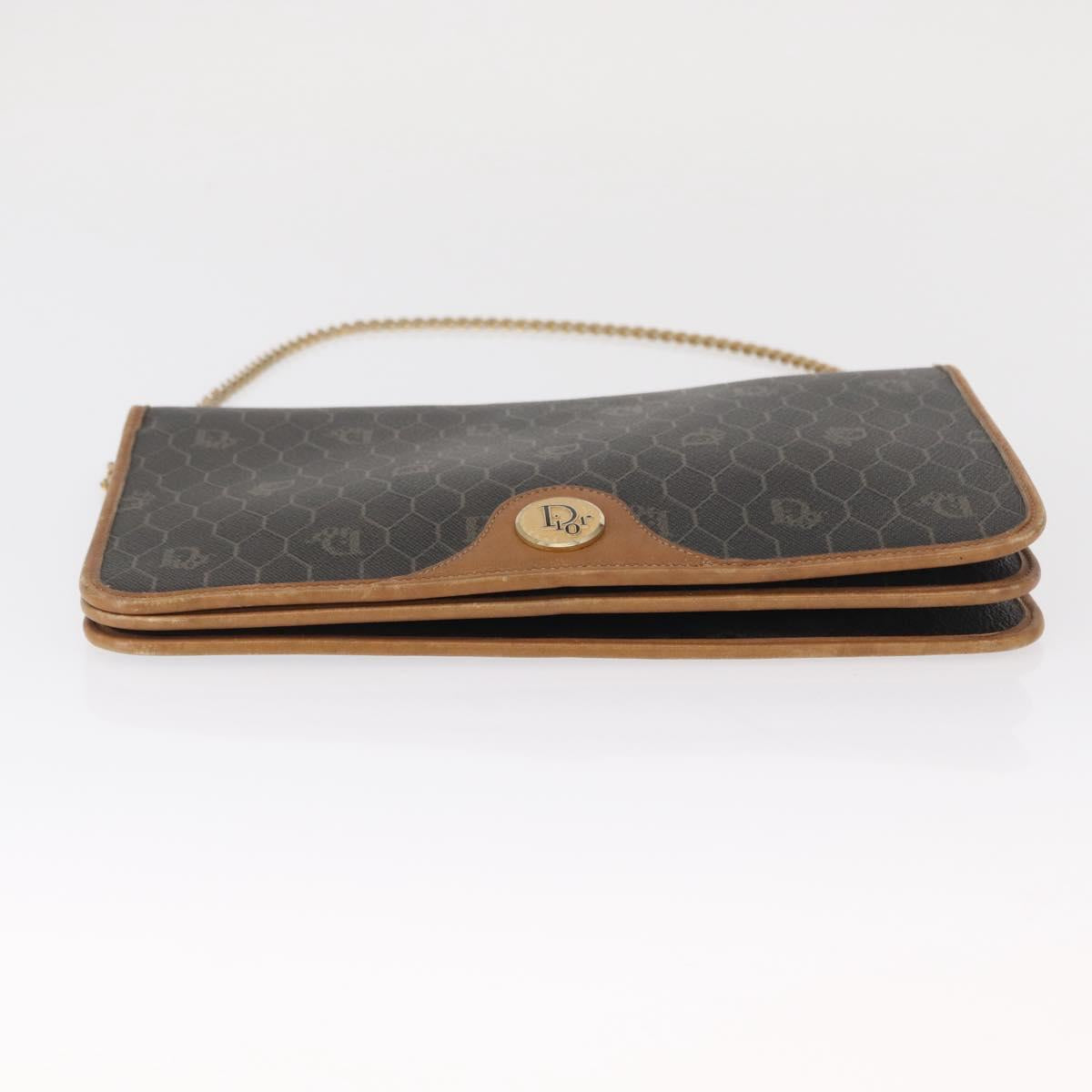Christian Dior Honeycomb Canvas Chain Shoulder Bag PVC Gray Gold Auth 164065