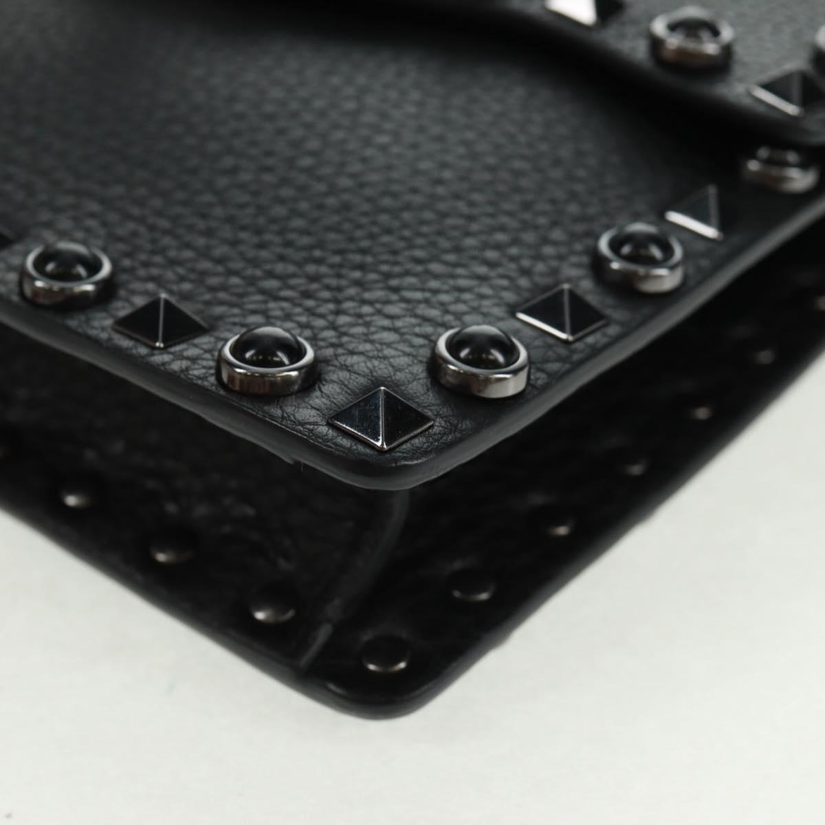 VALENTINO Rock Studs Shoulder Bag Leather Black Silver Auth 164070SAV