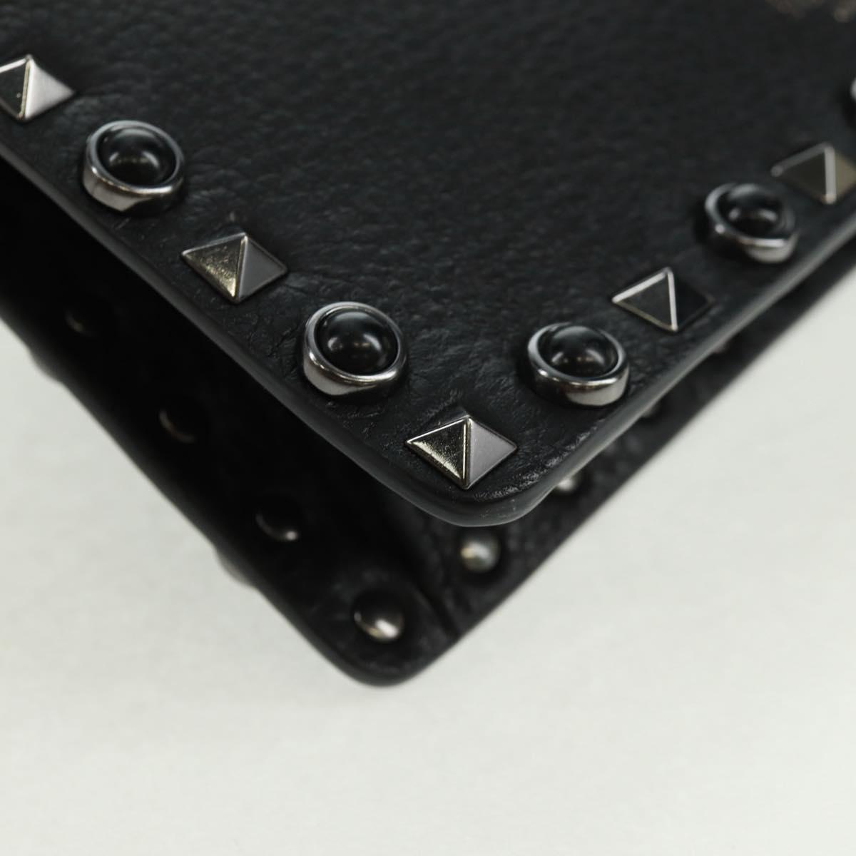 VALENTINO Rock Studs Shoulder Bag Leather Black Silver Auth 164070SAV