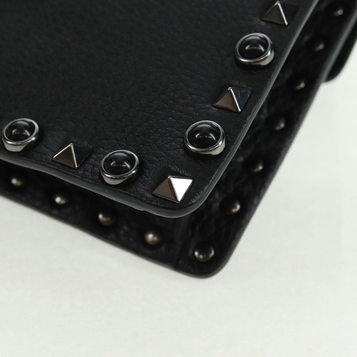 VALENTINO Rock Studs Shoulder Bag Leather Black Silver Auth 164070SAV
