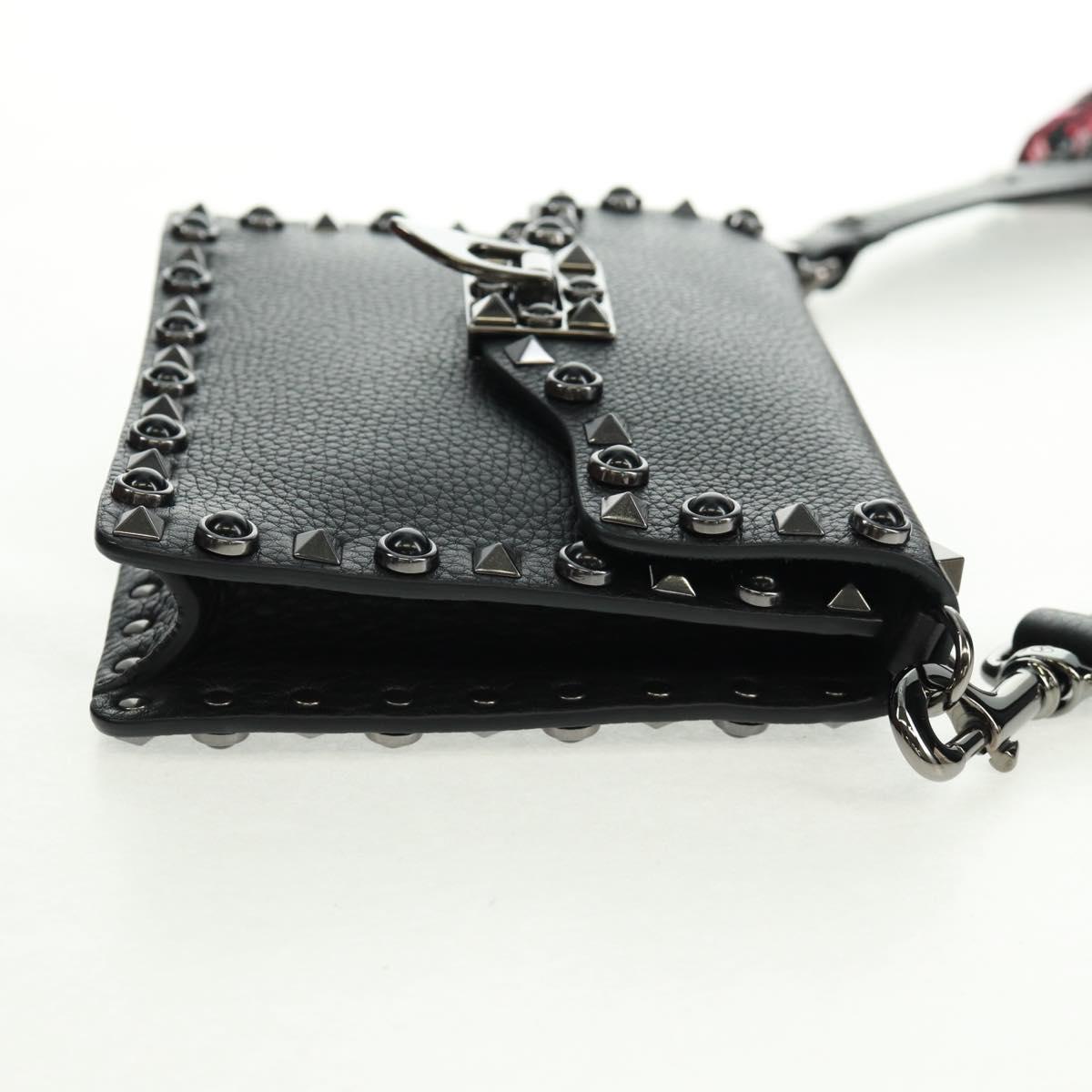 VALENTINO Rock Studs Shoulder Bag Leather Black Silver Auth 164070SAV