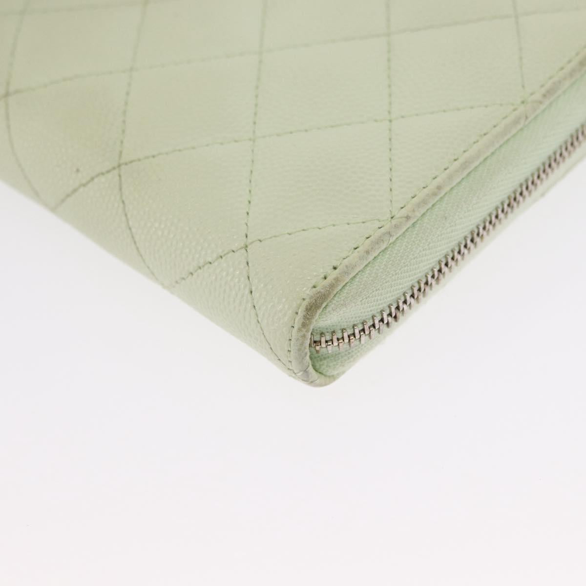 CHANEL Long Wallet Caviar Skin Green Gold CC Auth 164071A