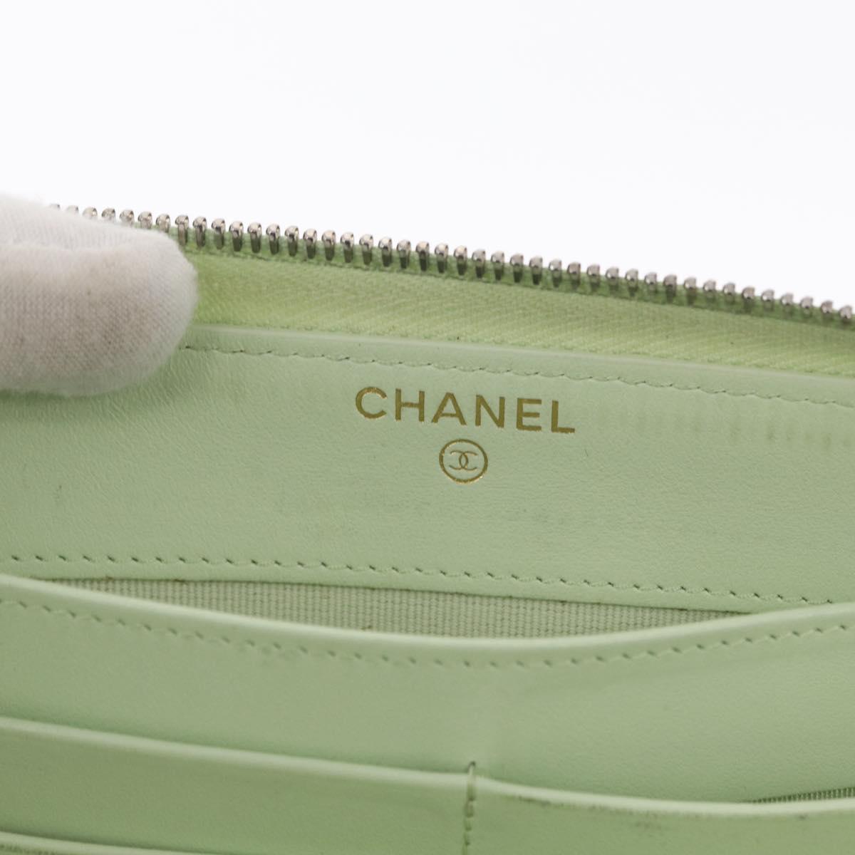 CHANEL Long Wallet Caviar Skin Green Gold CC Auth 164071A