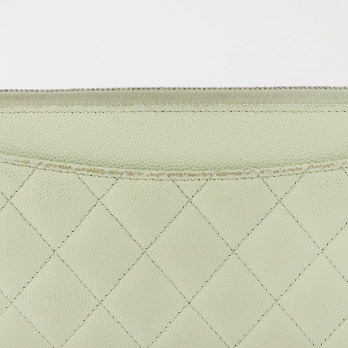 CHANEL Long Wallet Caviar Skin Green Gold CC Auth 164071A