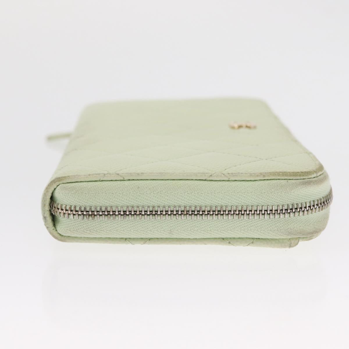 CHANEL Long Wallet Caviar Skin Green Gold CC Auth 164071A