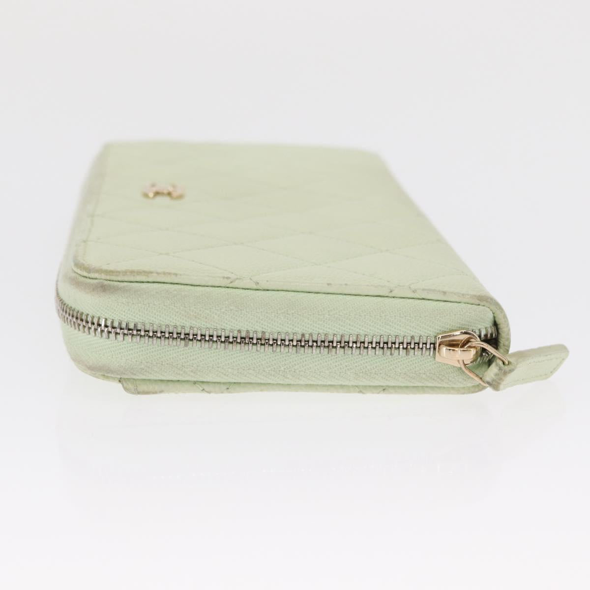 CHANEL Long Wallet Caviar Skin Green Gold CC Auth 164071A
