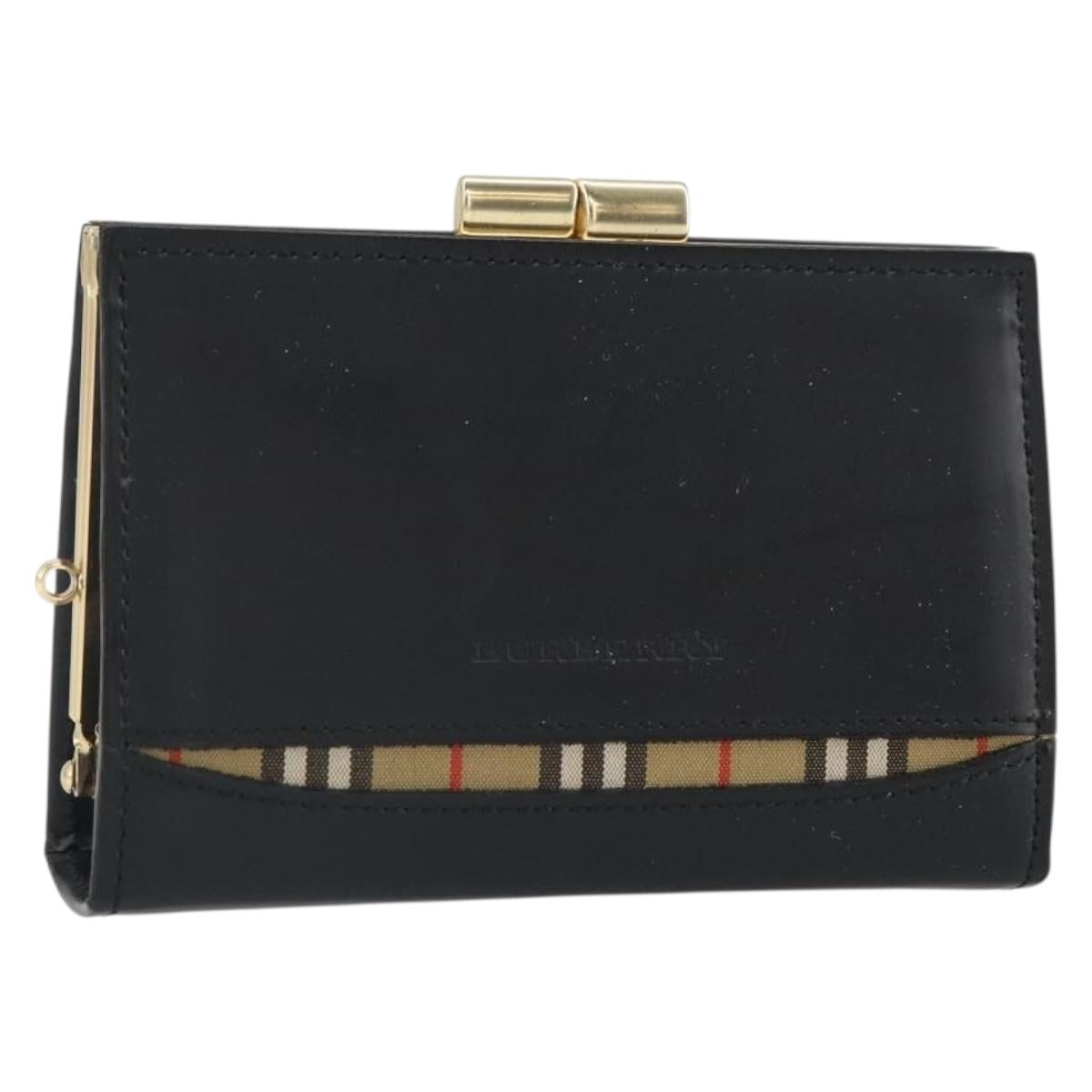 BURBERRY Nova Check Coin Purse Leather Black Gold Auth 164072V