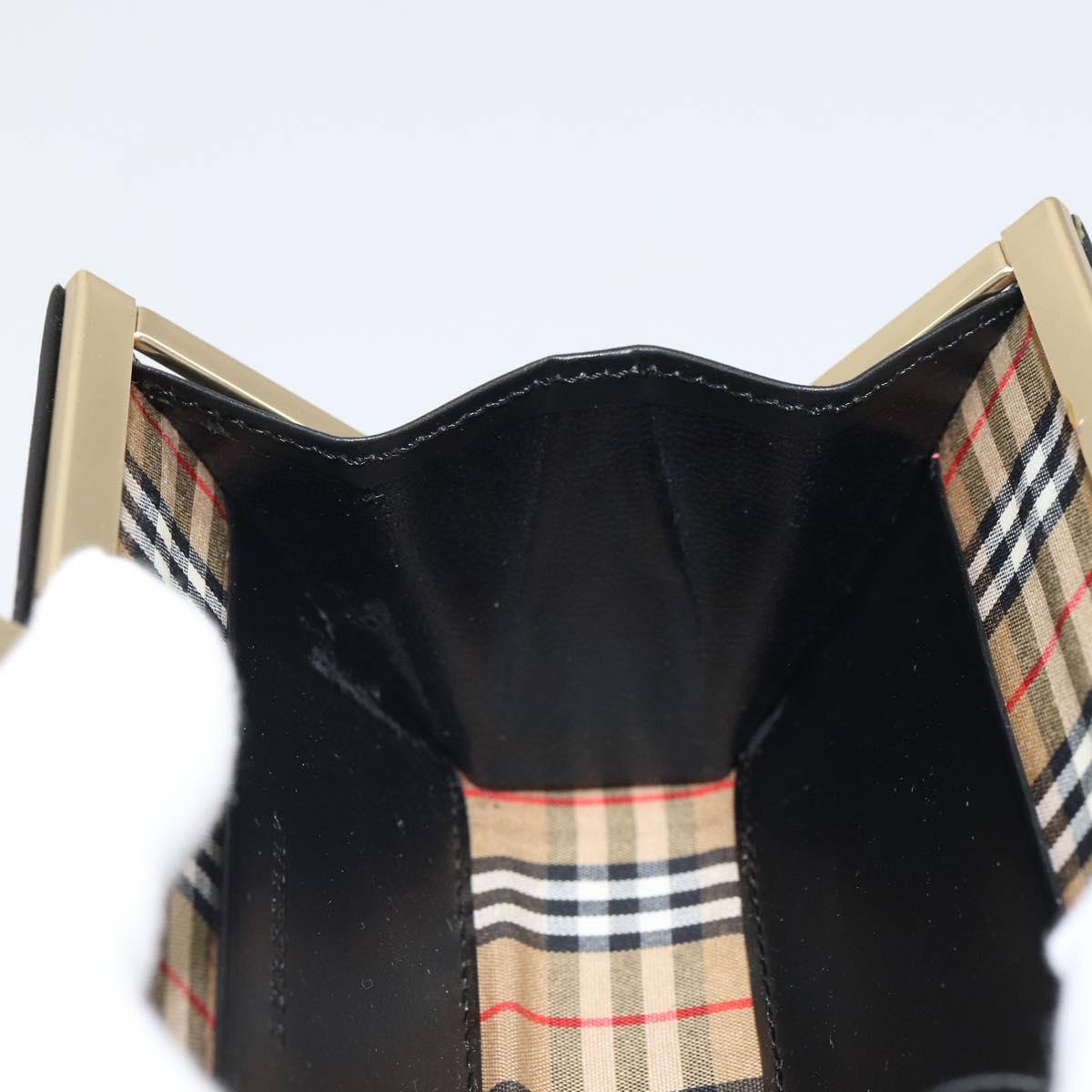 BURBERRY Nova Check Coin Purse Leather Black Gold Auth 164072V
