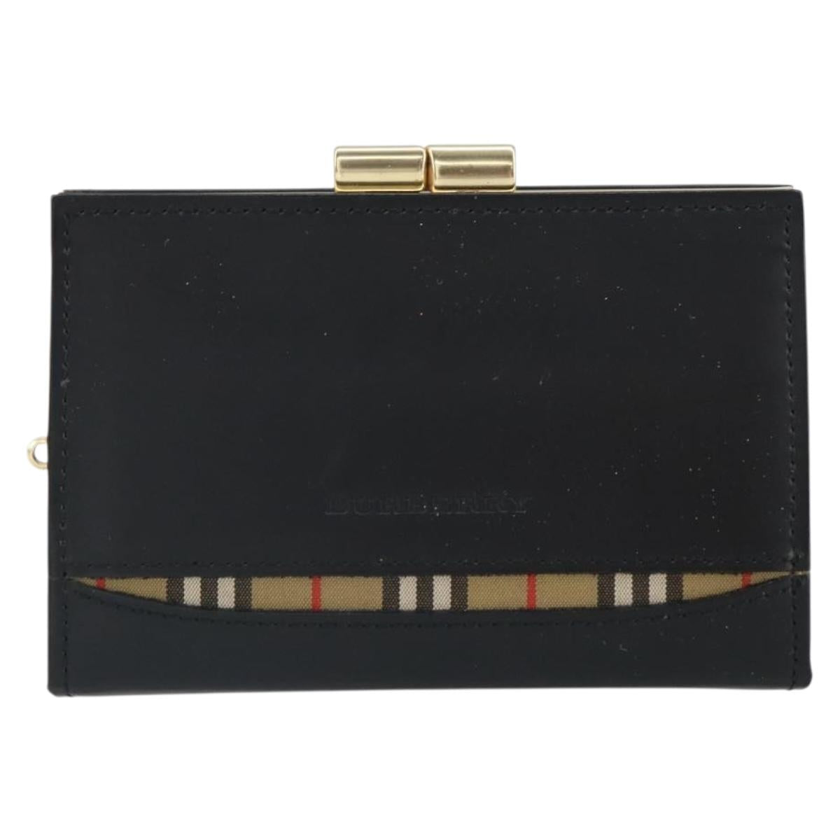BURBERRY Nova Check Coin Purse Leather Black Gold Auth 164072V