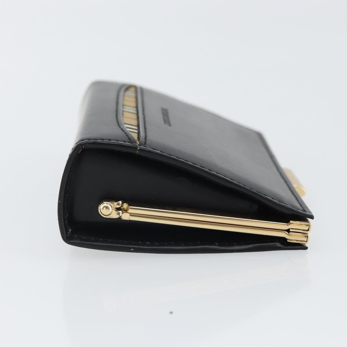 BURBERRY Nova Check Coin Purse Leather Black Gold Auth 164072V
