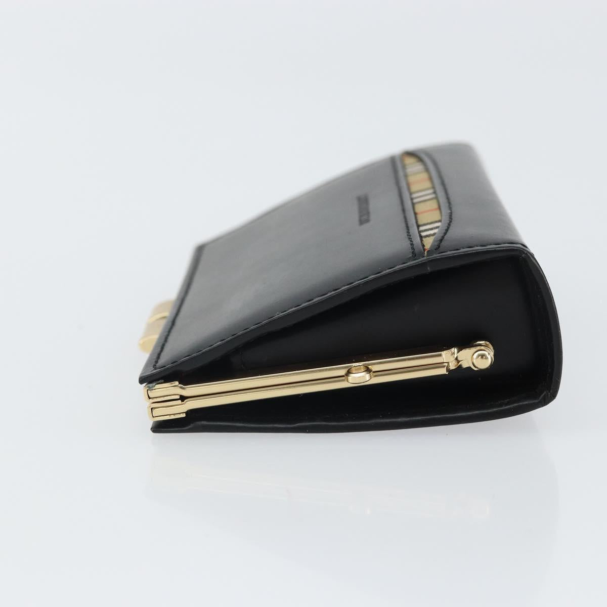 BURBERRY Nova Check Coin Purse Leather Black Gold Auth 164072V