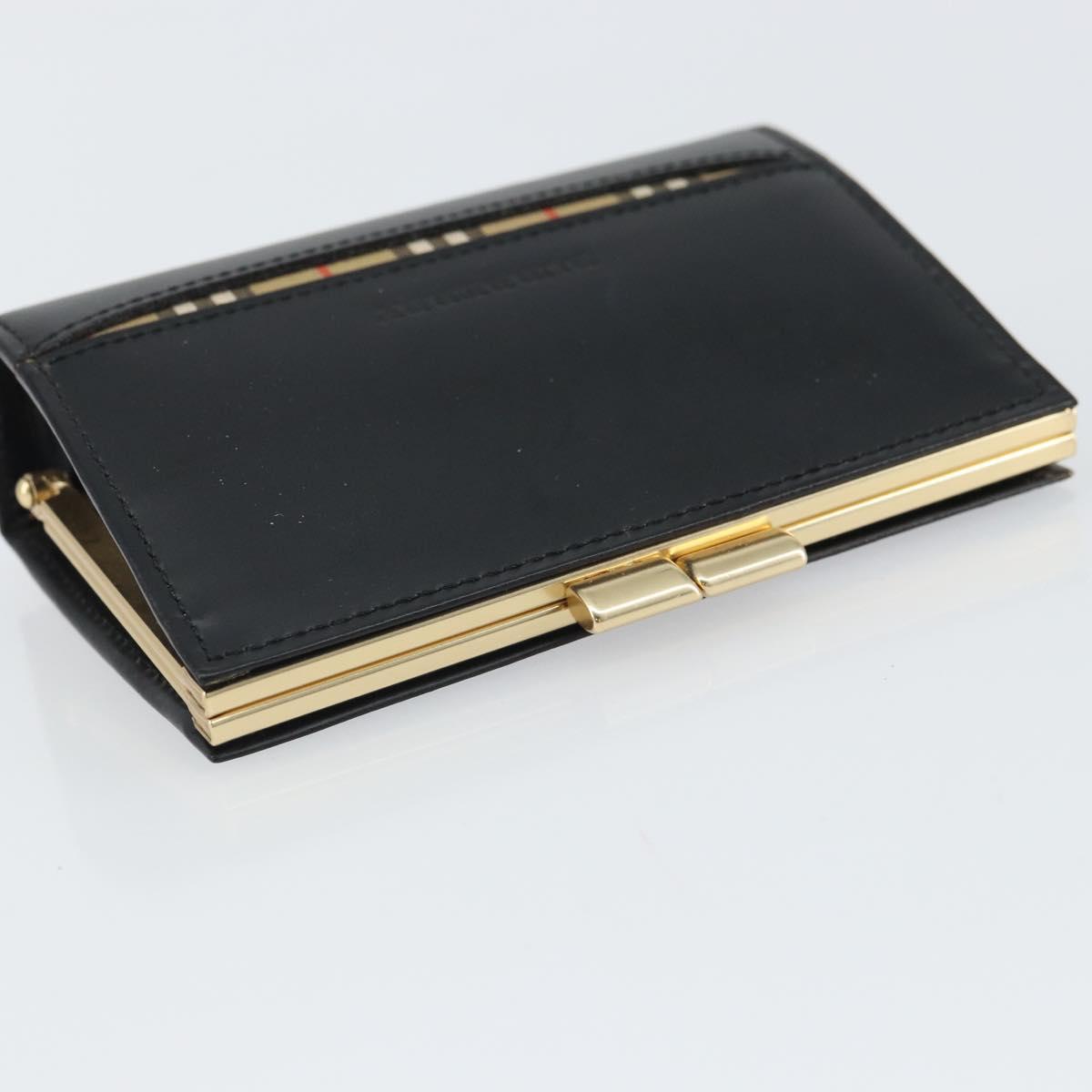 BURBERRY Nova Check Coin Purse Leather Black Gold Auth 164072V