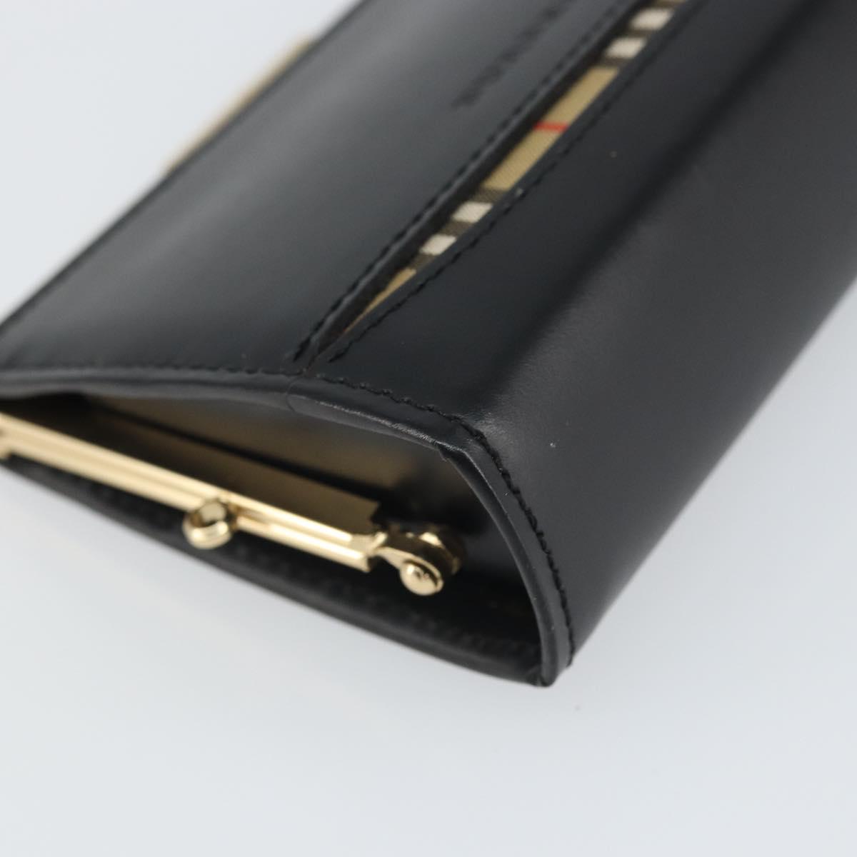 BURBERRY Nova Check Coin Purse Leather Black Gold Auth 164072V