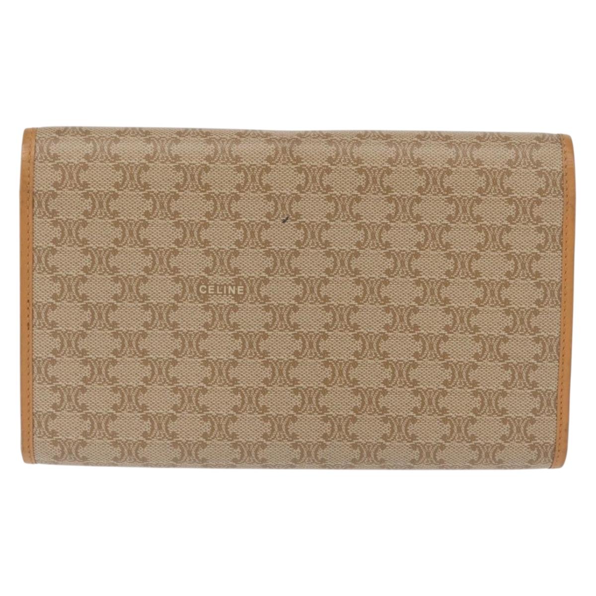 CELINE Macadam Canvas Long Wallet PVC Beige Gold Auth 164073V