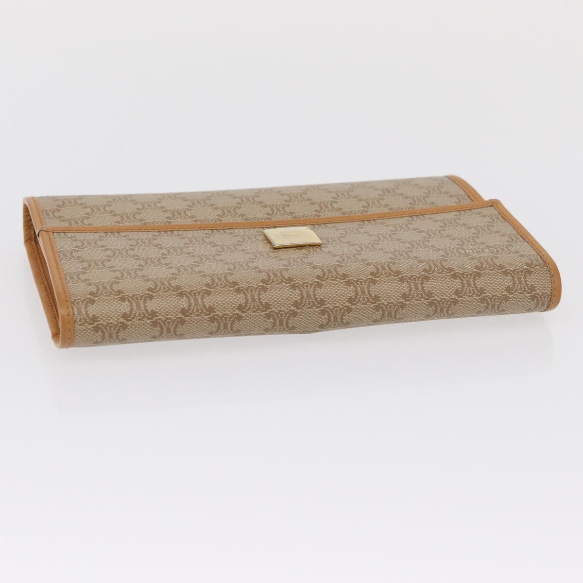 CELINE Macadam Canvas Long Wallet PVC Beige Gold Auth 164073V