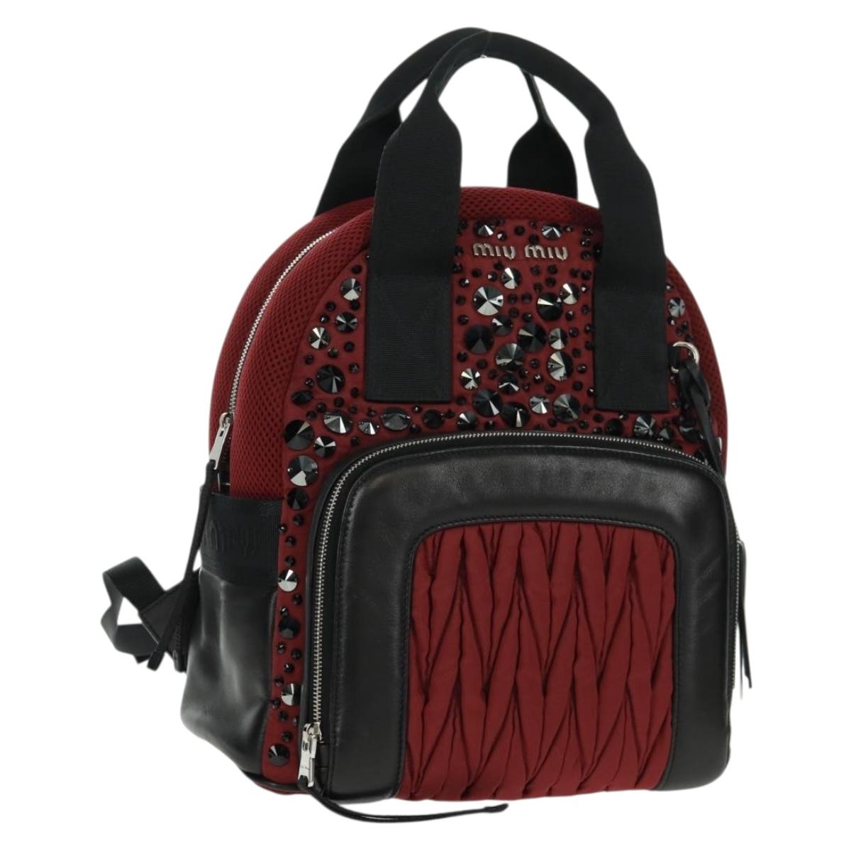 Miu Miu Backpack Nylon Leather Wine Red 5BZ005 Auth 164089SAV