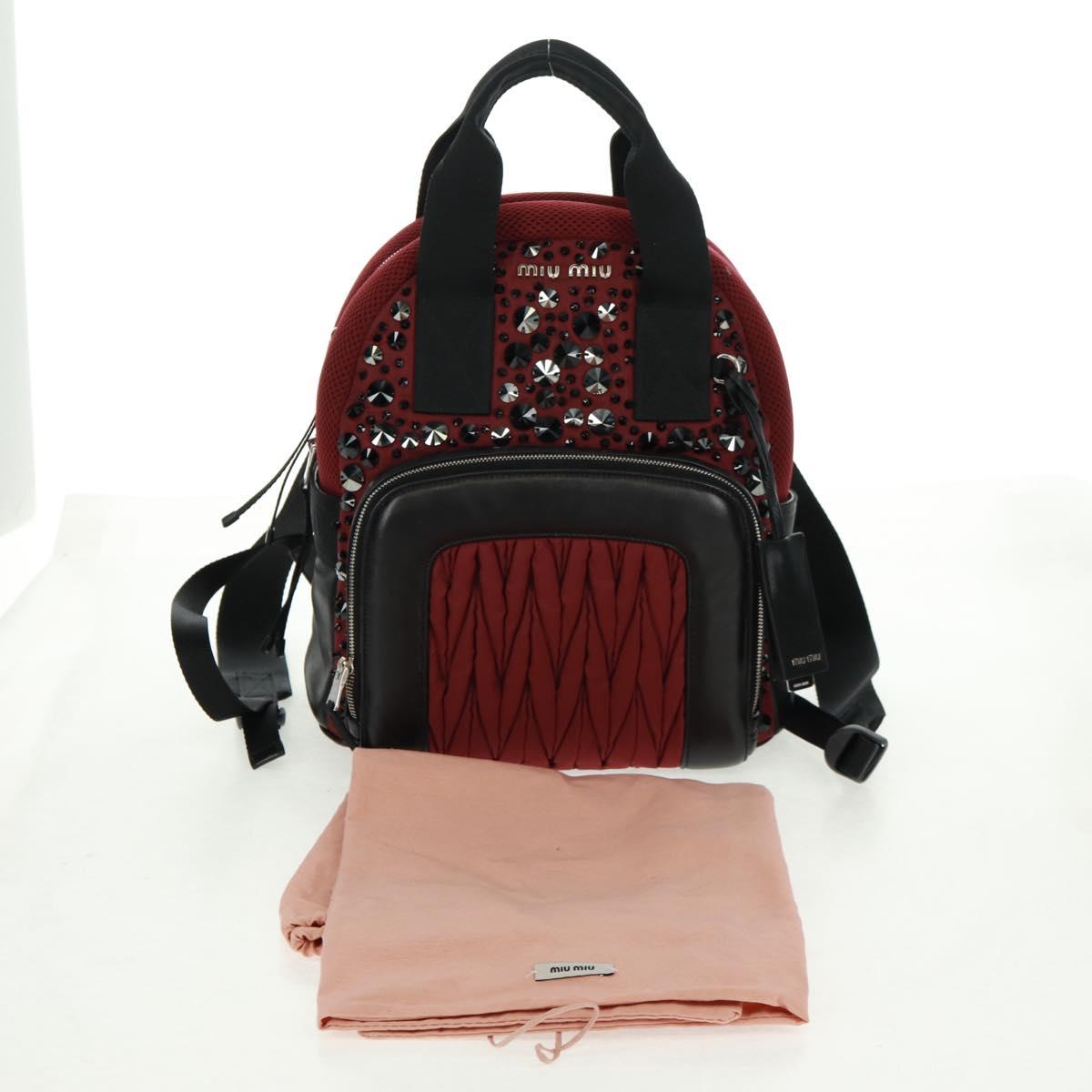 Miu Miu Backpack Nylon Leather Wine Red 5BZ005 Auth 164089SAV