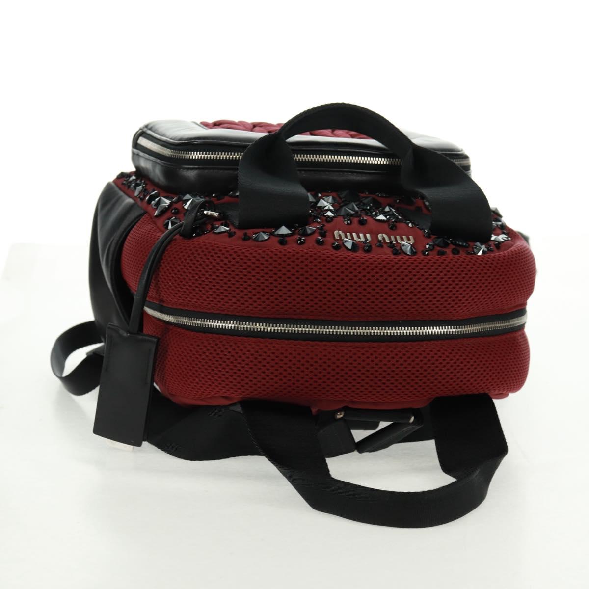 Miu Miu Backpack Nylon Leather Wine Red 5BZ005 Auth 164089SAV
