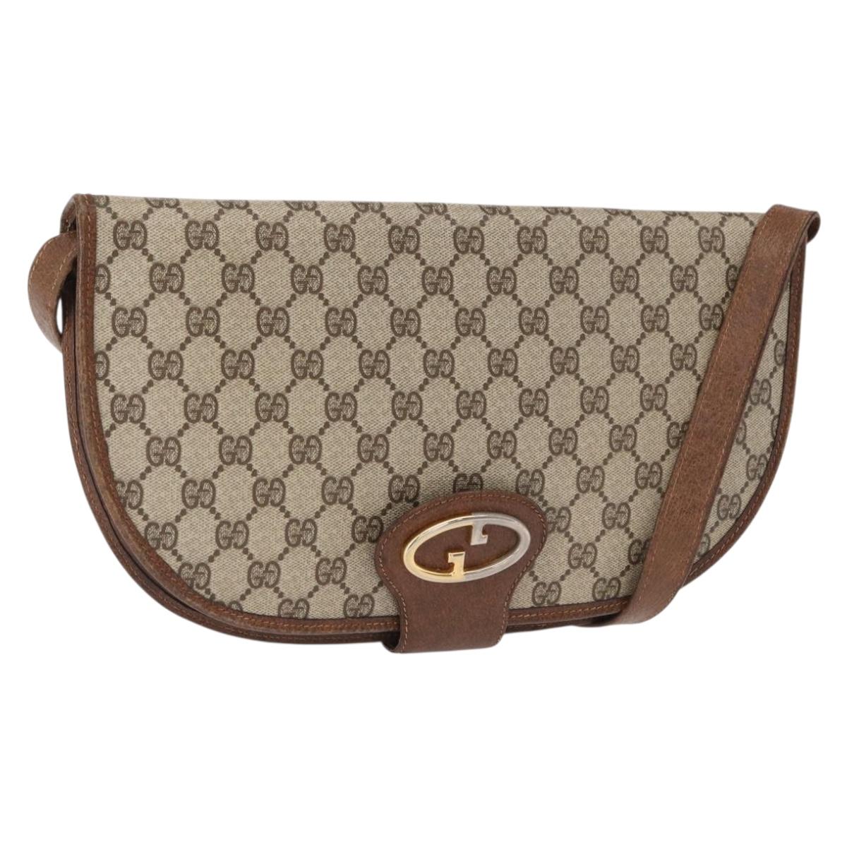 GUCCI GG Supreme Shoulder Bag PVC Beige Gold Auth 164102