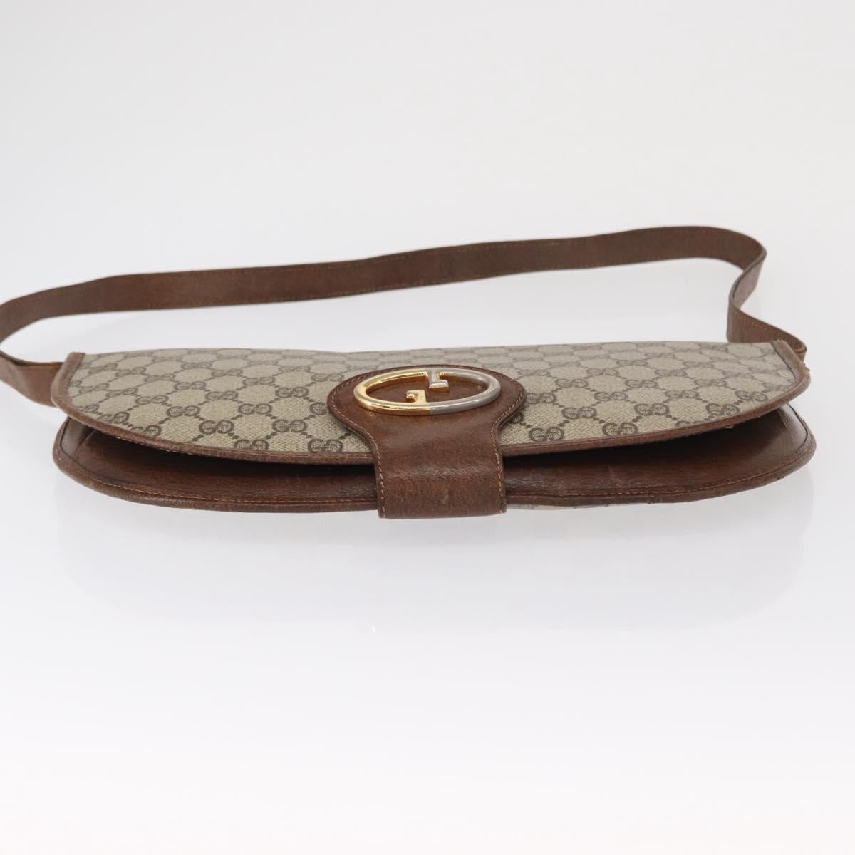 GUCCI GG Supreme Shoulder Bag PVC Beige Gold Auth 164102