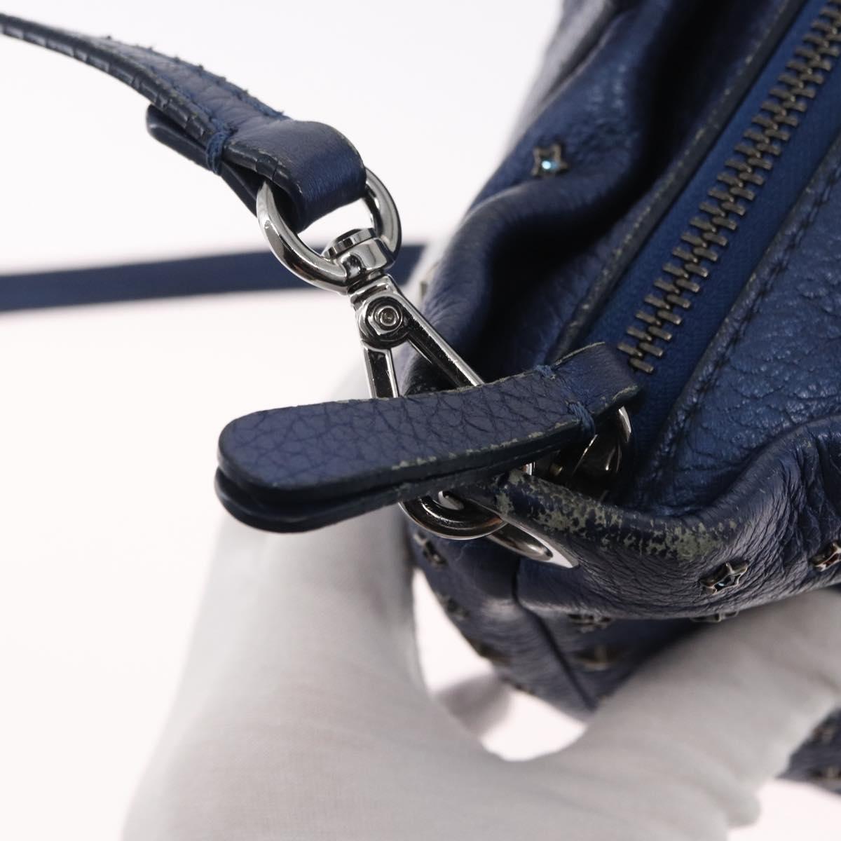 Jimmy Choo Studs Hand Bag Leather 2way Blue Silver Auth 164105