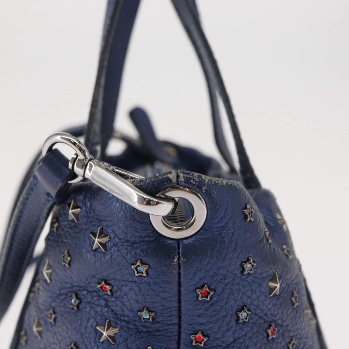 Jimmy Choo Studs Hand Bag Leather 2way Blue Silver Auth 164105