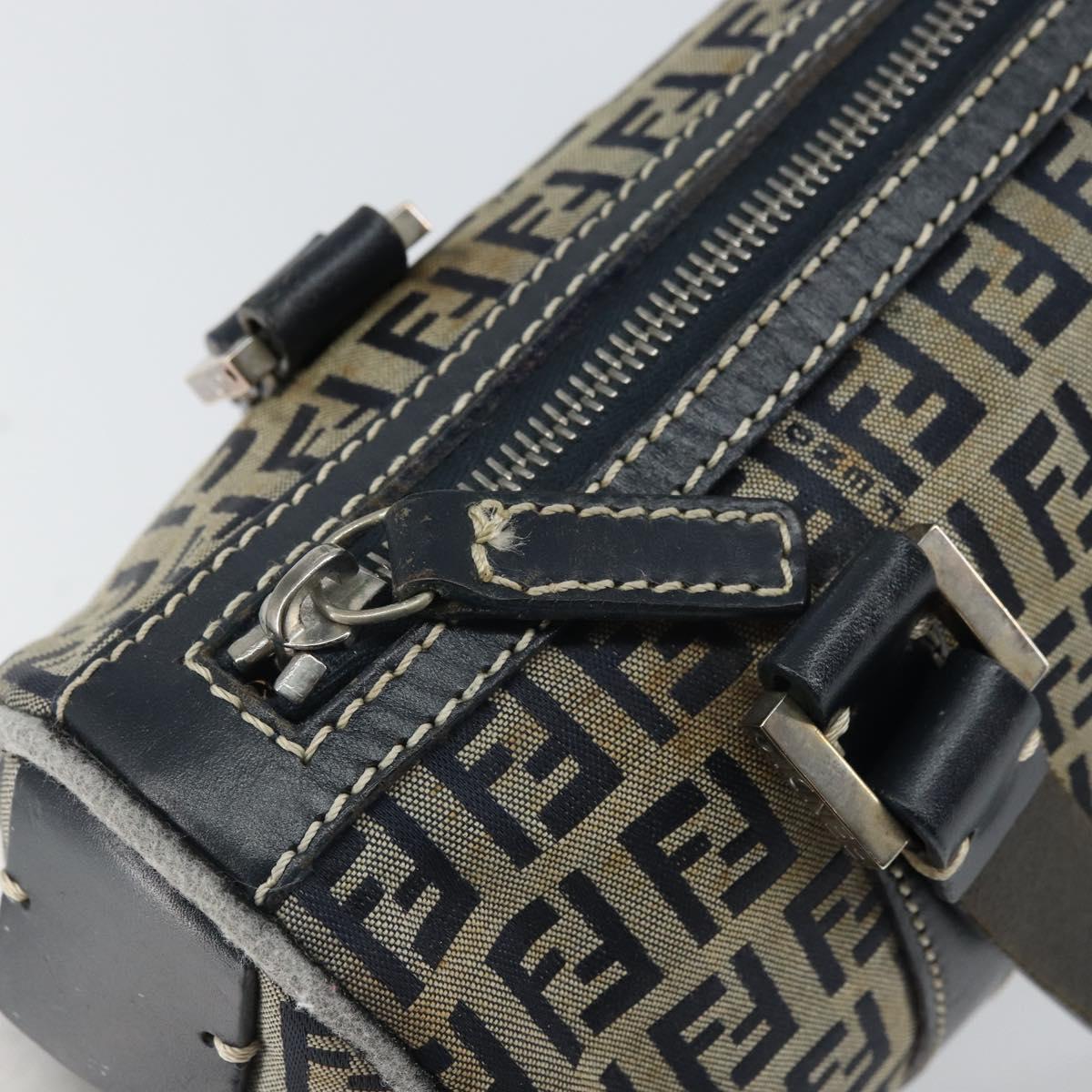 FENDI Zucchino Canvas Hand Bag Navy Silver Auth 164113