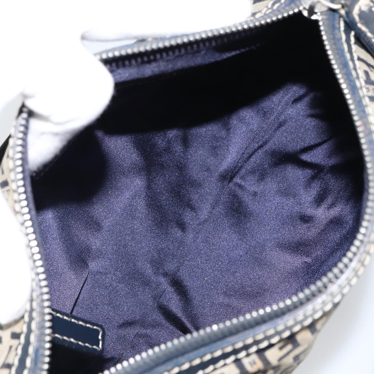 FENDI Zucchino Canvas Hand Bag Navy Silver Auth 164113