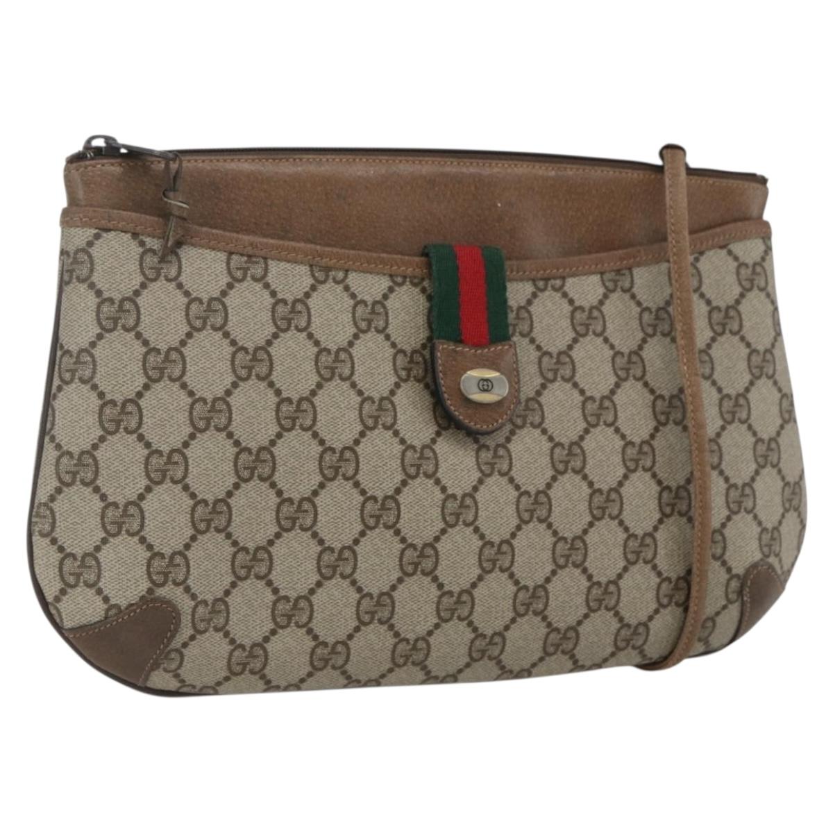 GUCCI GG Supreme Web Sherry Line Bag PVC Beige Gold 904 02 026 Auth 164122