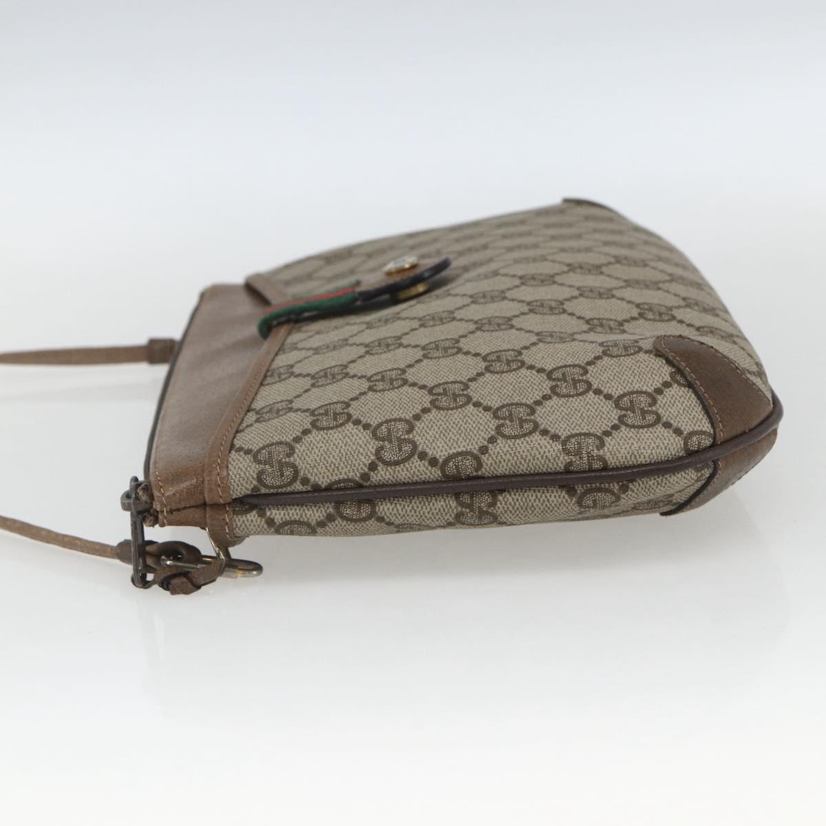 GUCCI GG Supreme Web Sherry Line Bag PVC Beige Gold 904 02 026 Auth 164122