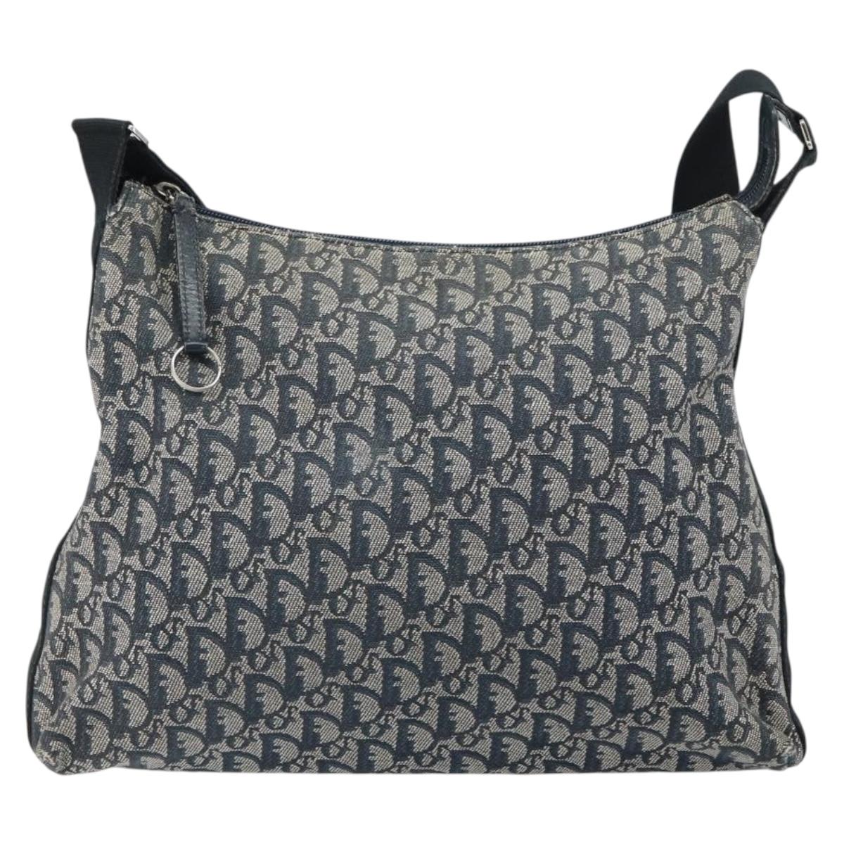 Christian Dior Trotter Canvas Shoulder Bag Navy Silver Auth 164126