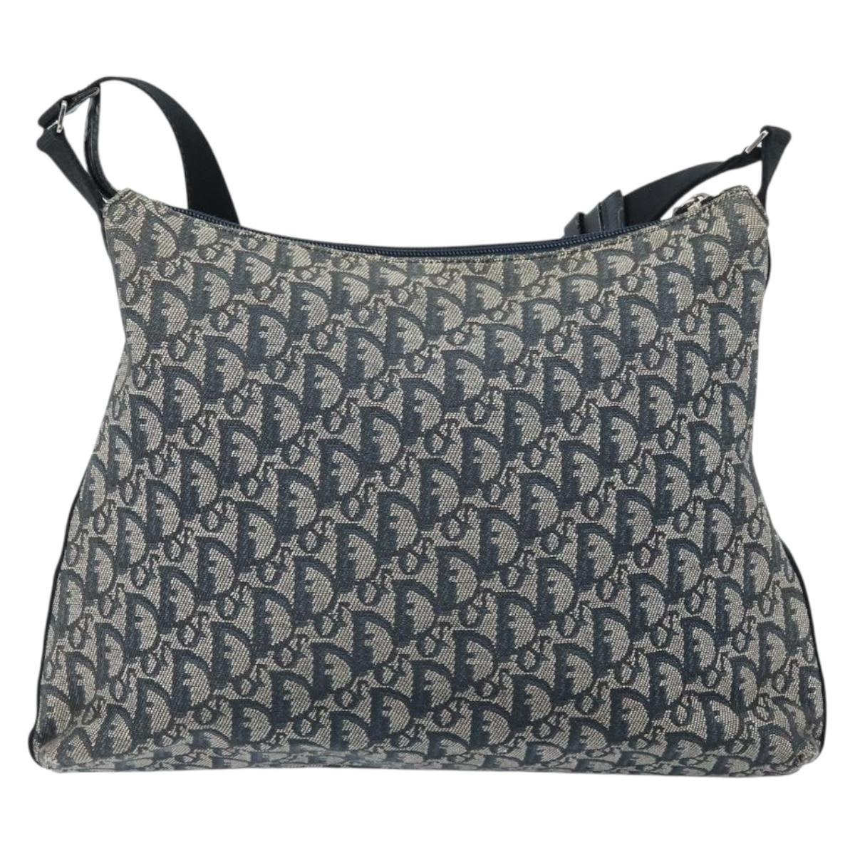 Christian Dior Trotter Canvas Shoulder Bag Navy Silver Auth 164126