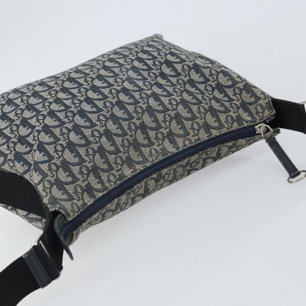 Christian Dior Trotter Canvas Shoulder Bag Navy Silver Auth 164126
