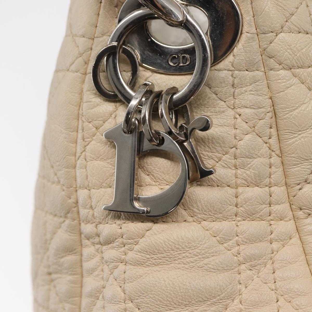 Christian Dior Canage Shoulder Bag Leather Ivory Silver Auth 164127