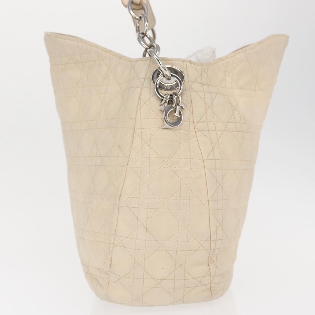 Christian Dior Canage Shoulder Bag Leather Ivory Silver Auth 164127