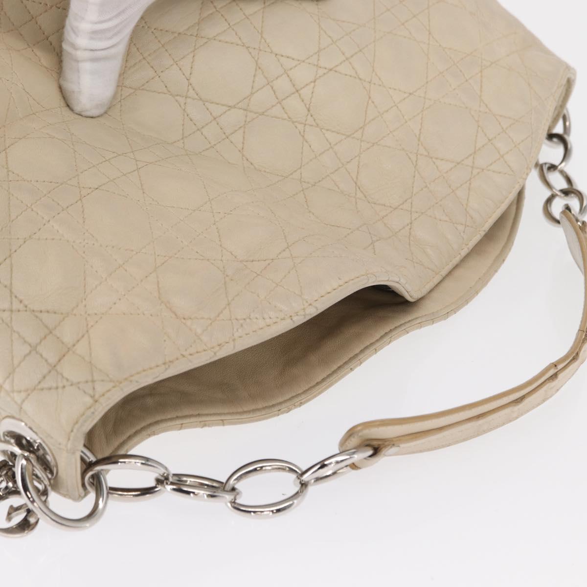 Christian Dior Canage Shoulder Bag Leather Ivory Silver Auth 164127