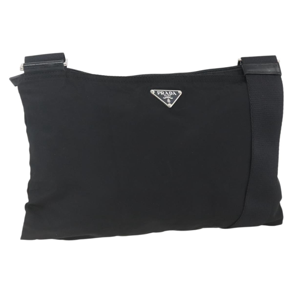PRADA Shoulder Bag Nylon Black Silver Auth 164134