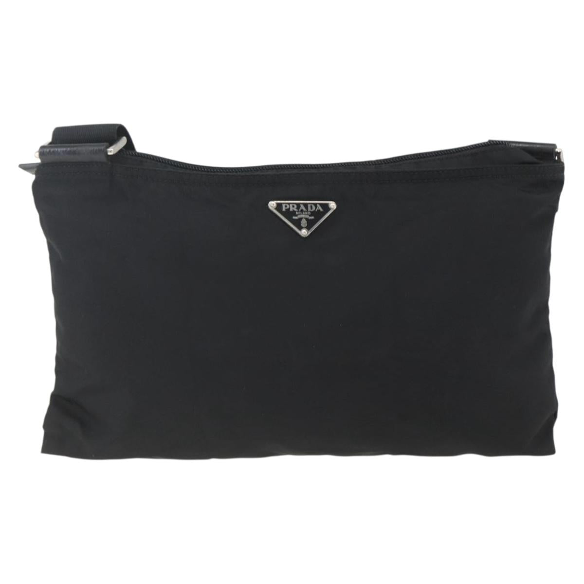 PRADA Shoulder Bag Nylon Black Silver Auth 164134