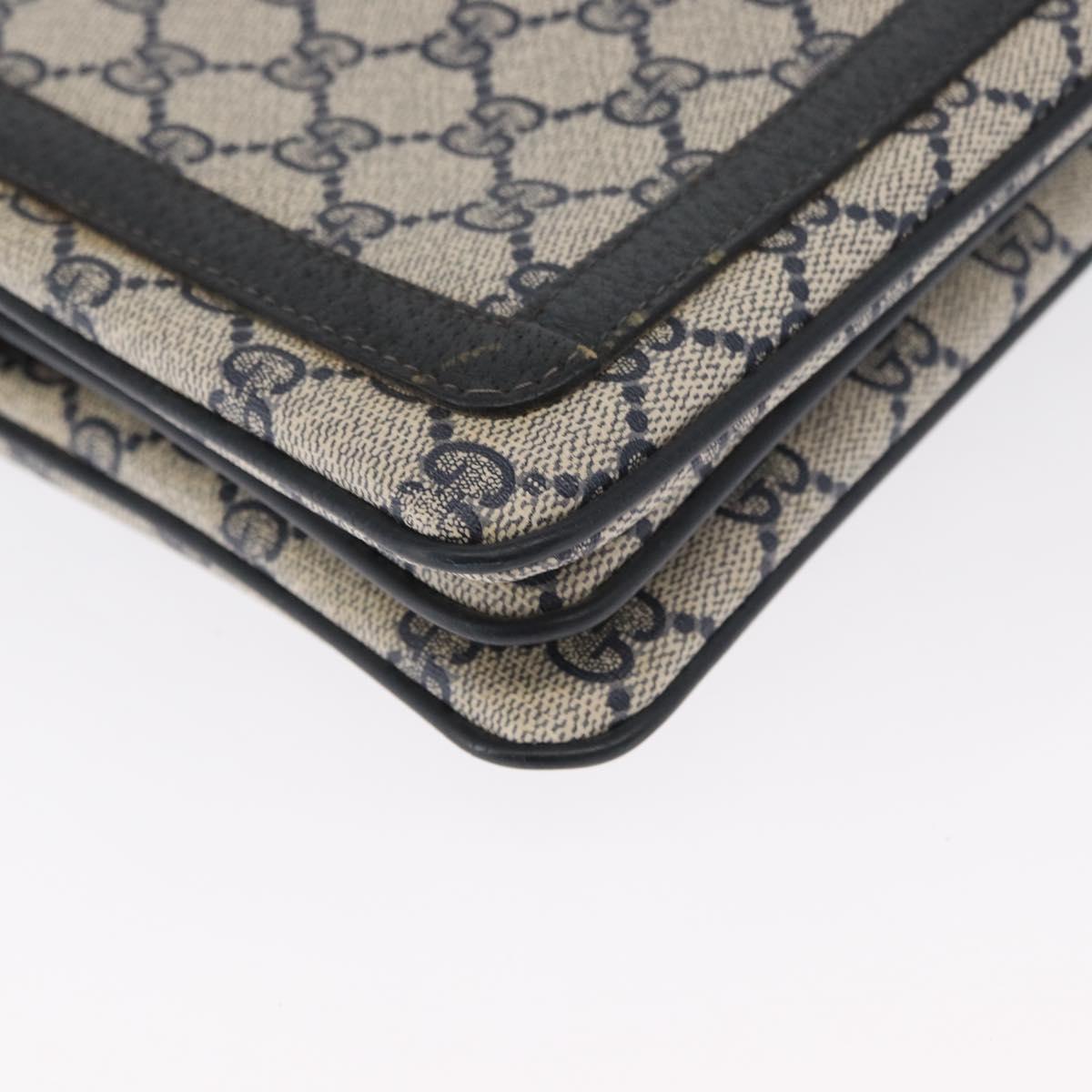 GUCCI GG Supreme Sherry Line Bag PVC Navy Gold Red 14 02 013 Auth 164136