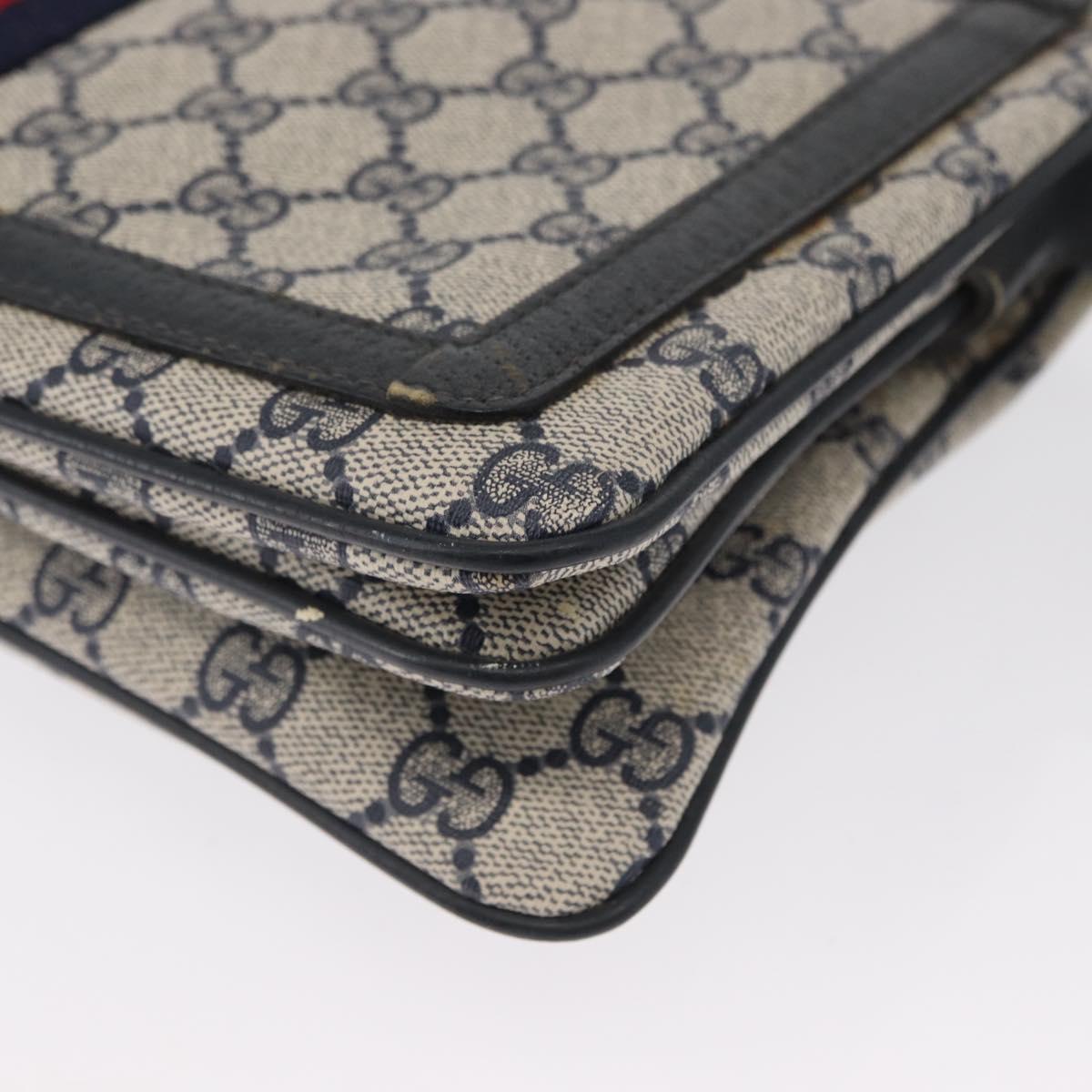 GUCCI GG Supreme Sherry Line Bag PVC Navy Gold Red 14 02 013 Auth 164136