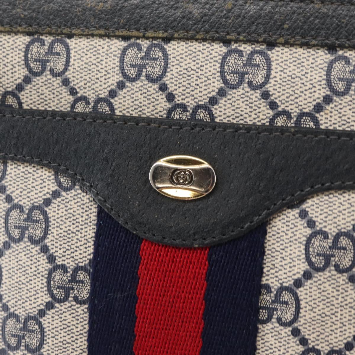 GUCCI GG Supreme Sherry Line Bag PVC Navy Gold Red 14 02 013 Auth 164136