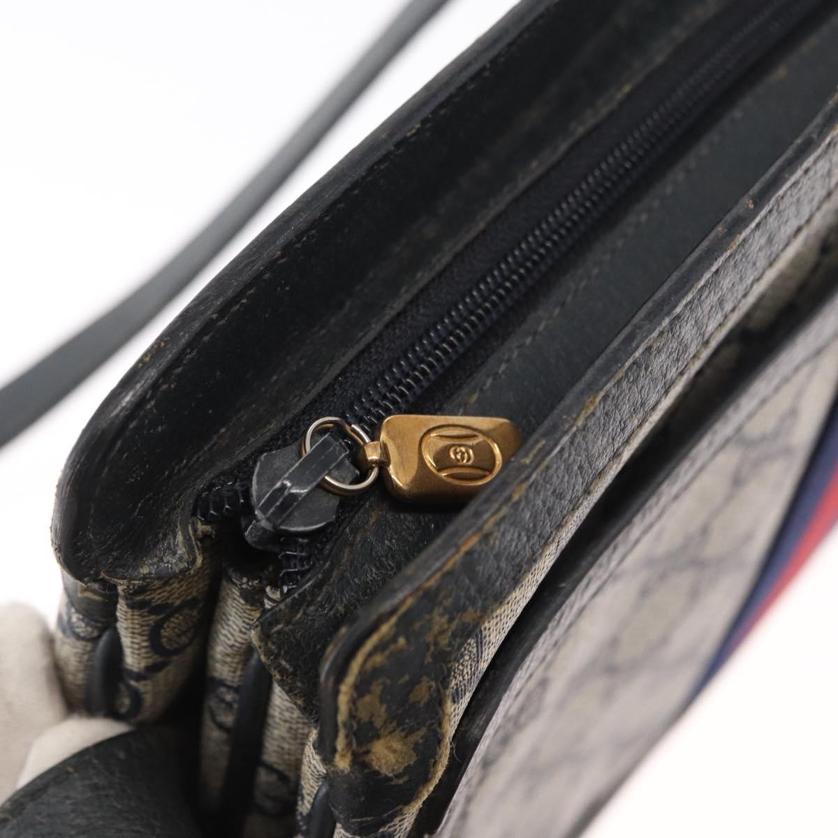 GUCCI GG Supreme Sherry Line Bag PVC Navy Gold Red 14 02 013 Auth 164136