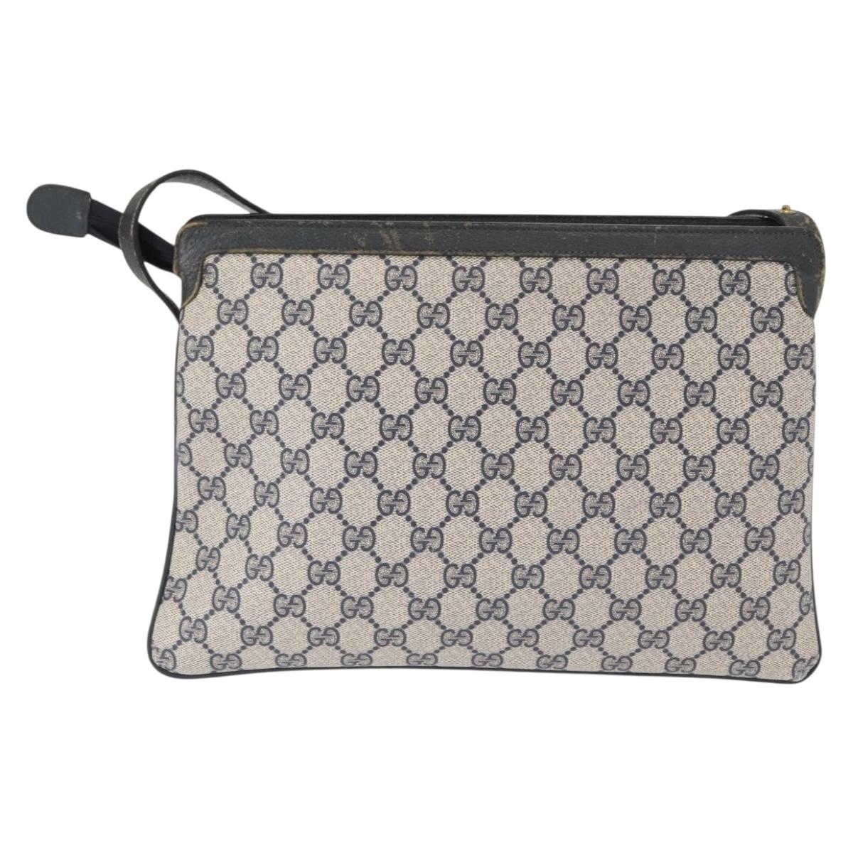 GUCCI GG Supreme Sherry Line Bag PVC Navy Gold Red 14 02 013 Auth 164136