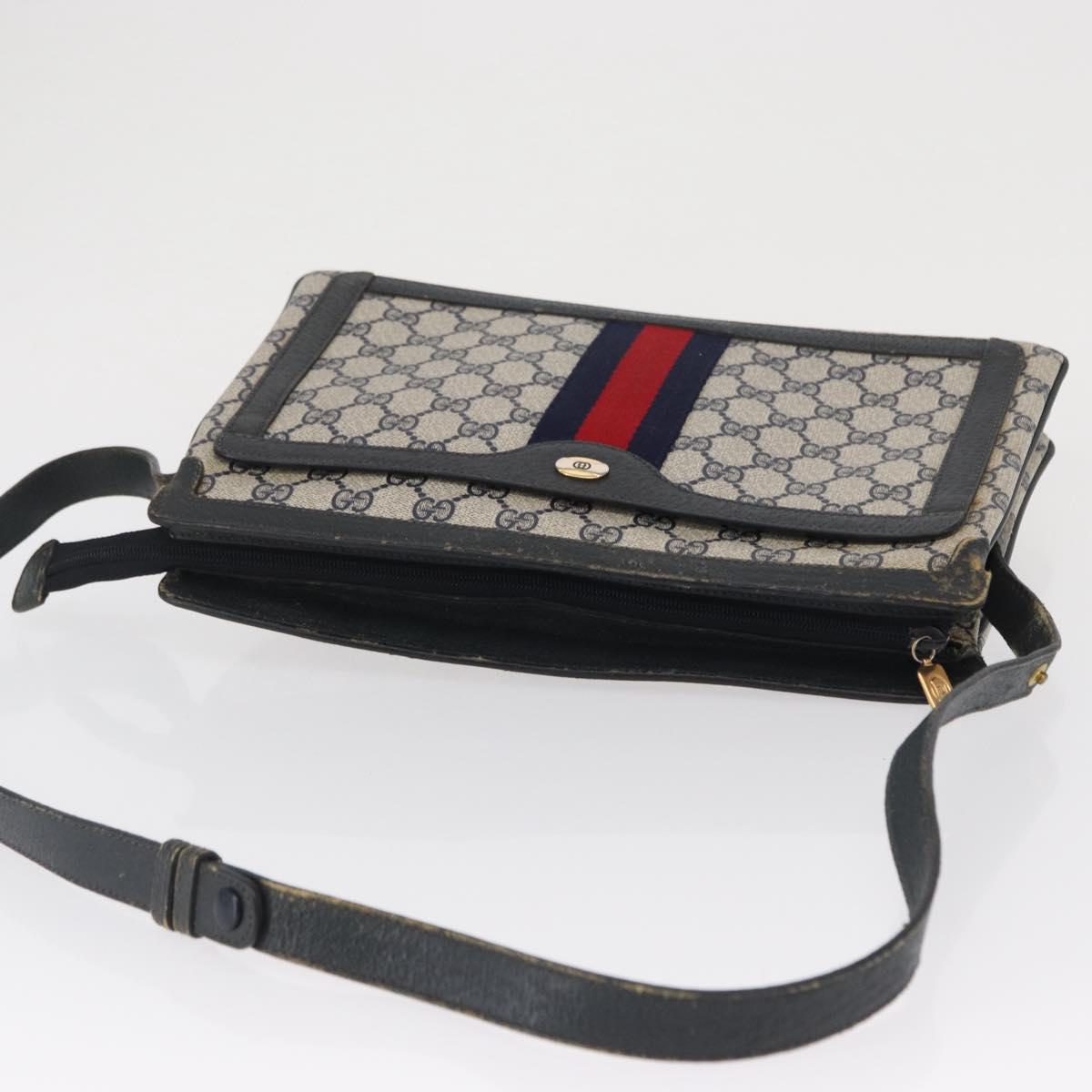 GUCCI GG Supreme Sherry Line Bag PVC Navy Gold Red 14 02 013 Auth 164136