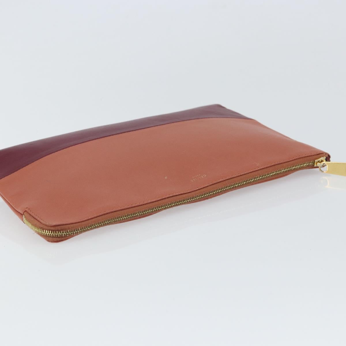 CELINE Clutch Bag Leather Pink Gold Auth 164138