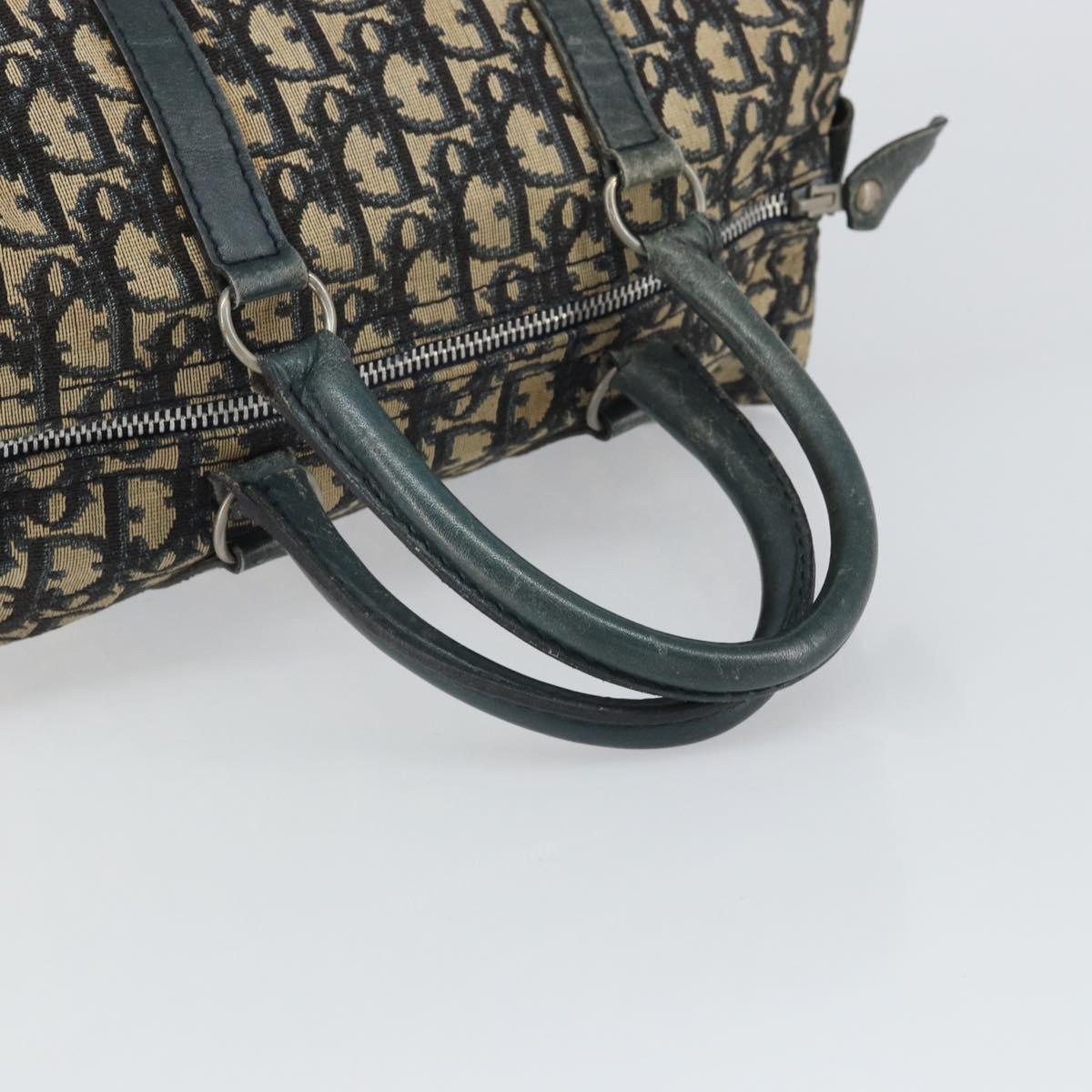 Christian Dior Trotter Canvas Boston Bag Navy Silver Auth 164140