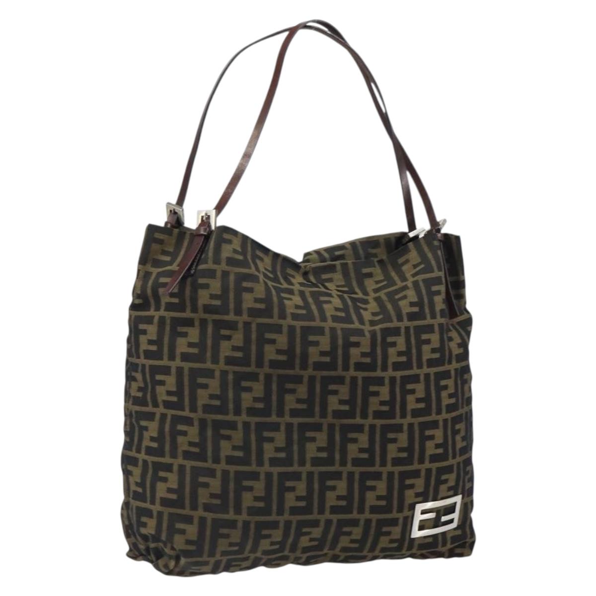 FENDI Zucca Canvas Tote Bag Black Brown Auth 164142